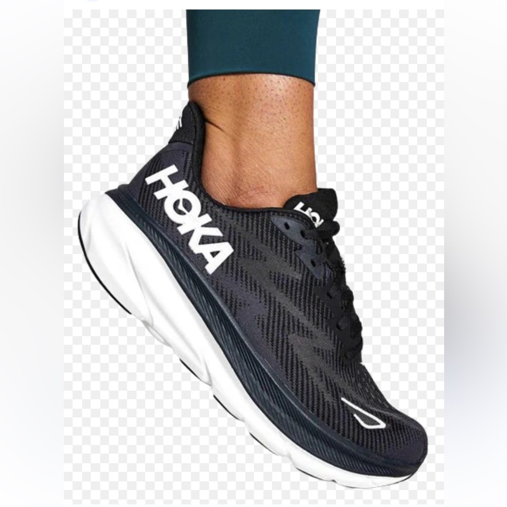 Hoka  Clifton 9 Black and White Athletic Sneakers